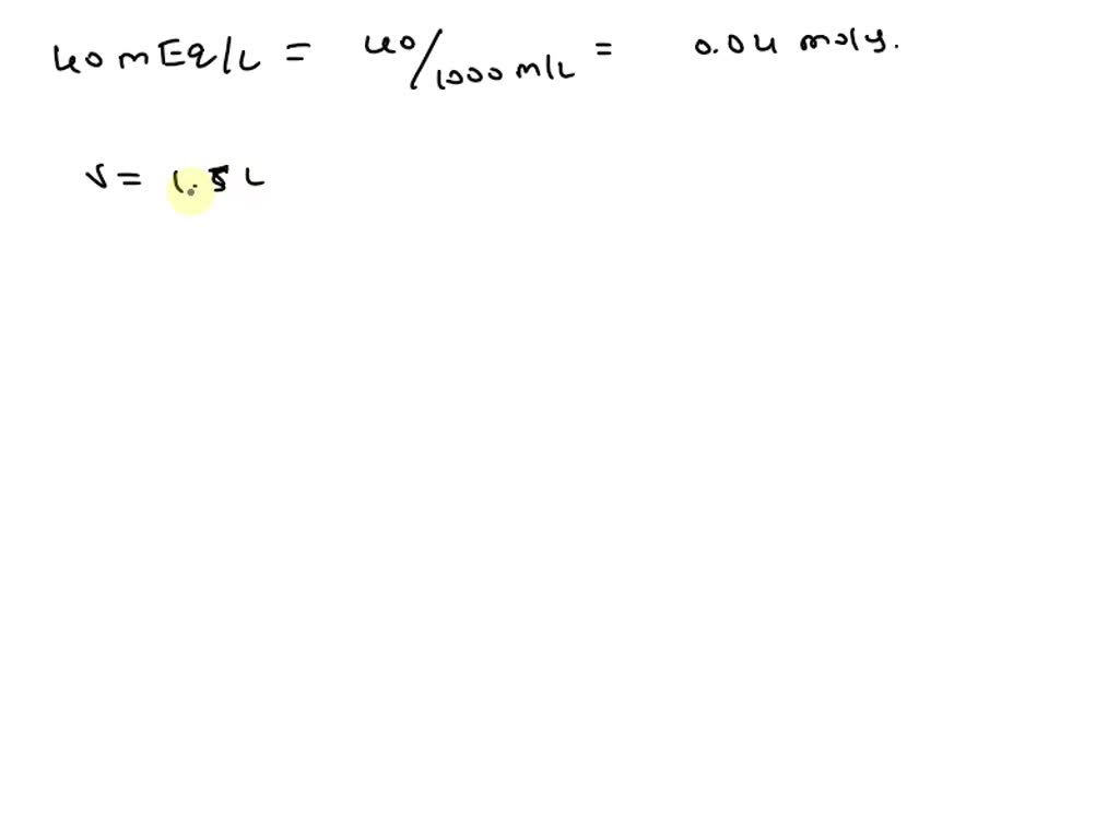 An intravenous solution to replace potassium loss contains 40 mEq/L each of K+ and Cl. How many