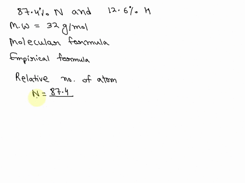 an-analysis-of-a-compound-showed-it-contained-874-nitrogen-and-126-hydrogen-the-molecular-weight-was-determined-to-be-3205-gmol-what-is-the-molecular-formula-for-this-compound-77793