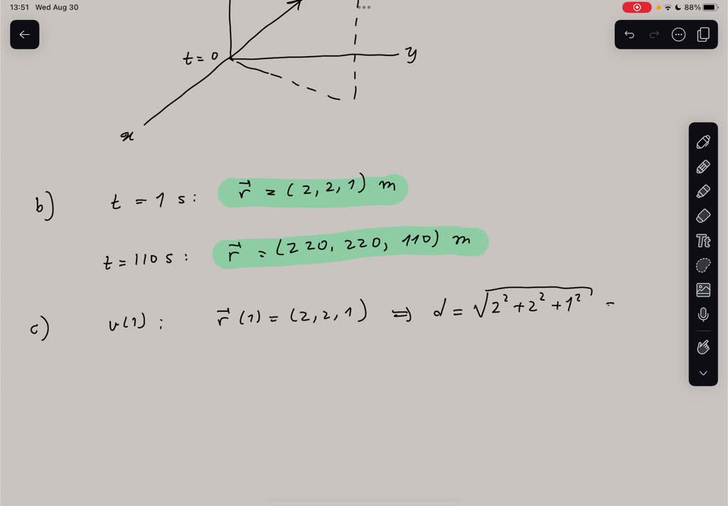 SOLVED: An object is moving through space with a position vector given ...