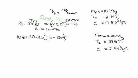 a-1069-g-block-of-solid-tin-at-1244-c-is-immersed-in-a-2454-g-pool-of-liquid-ethanol-with-a-temperature-of-6861-c-when-thermal-equilibrium-is-reached-what-is-the-temperature-of-the-tin-and-ethanol-spe
