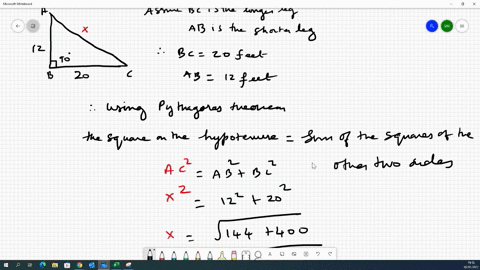 find-the-length-of-the-hypotenuse-of-a-right-triangle-if-the-length-of-the-longer-leg-is-20-feet-and-36299