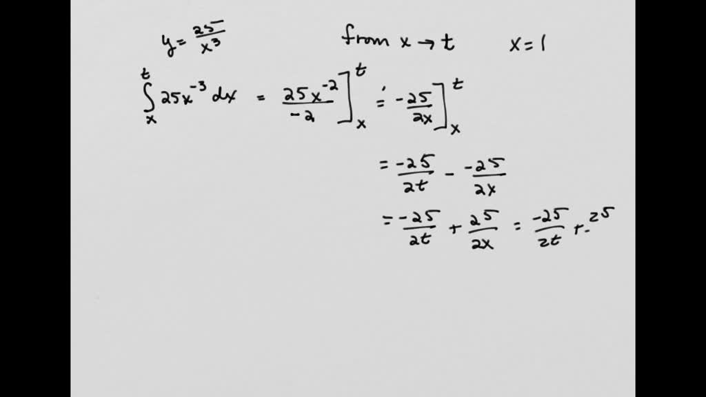 SOLVED Find The Area Under The Curve Y 25 x3 From X 1 To X T 