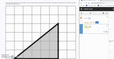 find-the-area-of-the-triangle-enter-your-answer-in-the-box-an-obtuse-triangle-the-base-of-the-triangle-is-fourteen-millimeters-the-long-side-of-the-triangle-is-twenty-seven-millimeters-the-h-99856