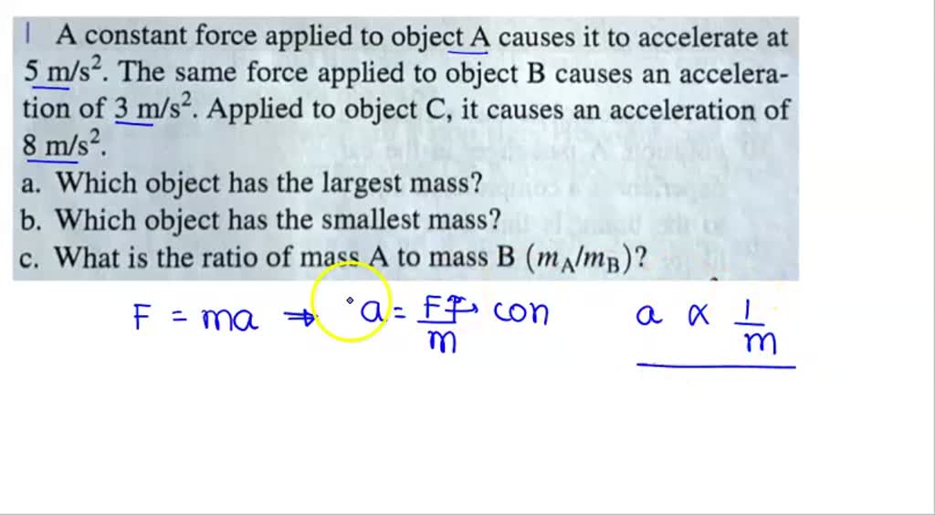 SOLVED A constant force applied to object A causes it to accelerate at