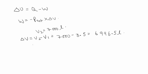 a-sample-of-an-ideal-gas-is-initially-at-a-volume-of-35-l-the-gas-expands-to-a-volume-of-70-m3-when-2-j-of-heat-is-applied-to-the-system-against-a-constant-external-pressure-of-050-pa-calcul-68663