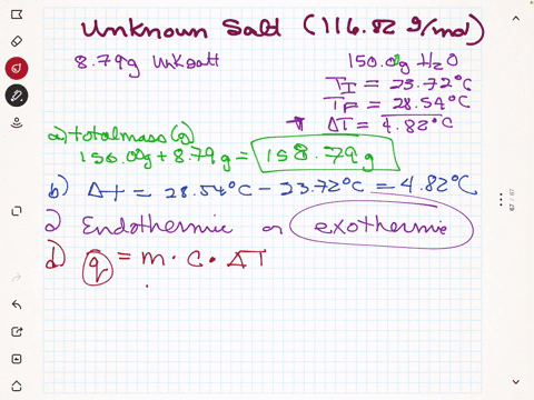 a-879-g-sample-of-an-unknown-salt-mm-11682-gmol-is-dissolved-in-15000-g-water-in-a-coffee-cup-calorimeter-before-placing-the-sample-in-the-water-the-temperature-of-the-salt-and-water-is-2372-86247