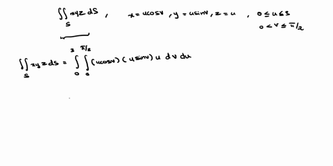 evaluate-the-surface-integral-jls-xyz-ds-s-is-the-cone-with-parametric-equations-x-u-cosv-y-u-sinv-z-u-0-u-3-0-v-2-58474