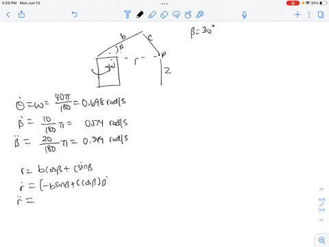 an-industrial-robot-is-being-used-to-position-a-small-part-p-calculate-the-magnitude-of-the-acceleration-a-of-p-for-the-instant-when-30-if-10-degs-and-20-degs-2-at-this-same-instant-the-base-41129