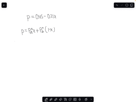 the-vapour-pressure-of-an-ideal-solution-made-by-mixing-the-liquids-a-and-b-can-be-expressed-as-pbar-045-021x-where-x-is-the-mole-fraction-of-a-in-the-solution-determine-the-vapour-pressure-98458