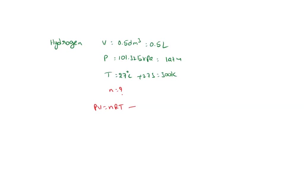 calculate the number of moles of hydrogen gas present in 0.5 dm3