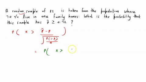 a-random-sample-of-81-is-taken-from-a-population-where-70-live-in-one-family-homes-what-is-the-probability-this-sample-has-p072p072-12275