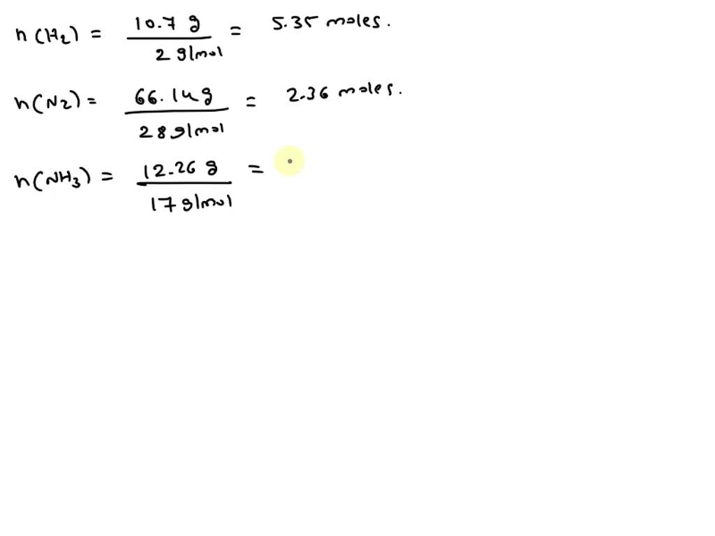 SOLVED: A gas mixture contains 7.00 g of N2, 3.80 g of H2, and 14.0 g ...