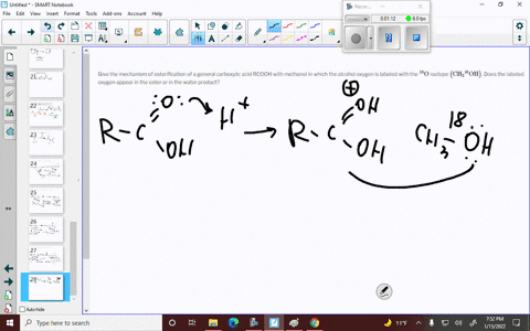 give-the-mechanism-of-esterification-of-a-general-carboxylic-acid-rcooh-with-methanol-in-which-the-2-16288