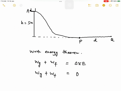 a-block-slides-from-rest-with-negligible-friction-down-the-track-above-descending-a-vertical-height-of-5-m-to-point-p-at-the-bottom-as-seen-in-the-figure-it-then-slides-on-the-horizontal-sur-23066