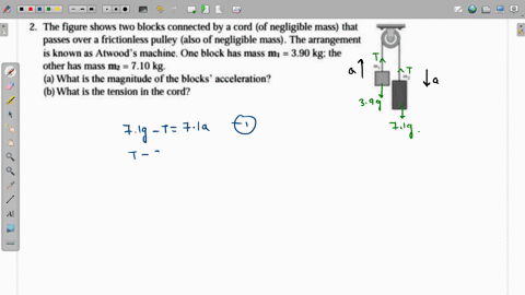 the-figure-shows-two-blocks-connected-by-a-cord-of-negligible-mass-that-passes-over-frictionless-pulley-also-of-negligible-mass-the-arrangement-is-known-as-atwood-machine-one-block-has-mass-59169