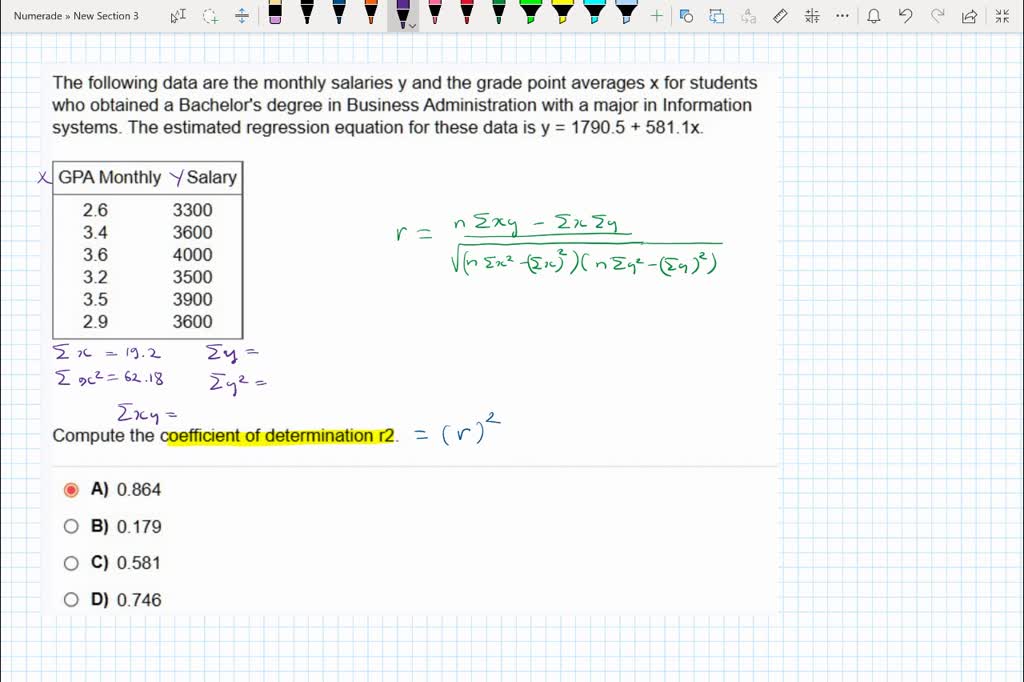 SOLVED: The following data are the monthly salaries y and the grade ...