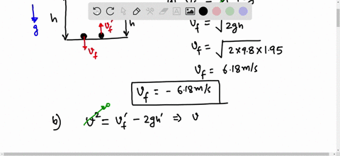 a-soft-tennis-ball-is-dropped-onto-a-hard-floor-from-a-height-of-195-m-and-rebounds-to-a-height-of-142-m-assume-that-the-positive-direction-is-upward-a-calculate-its-velocity-just-before-it-79002