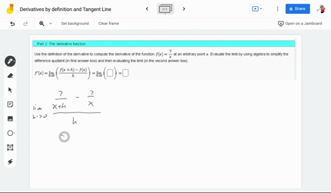 part-the-derivative-ata-specific-point-use-the-definition-of-the-derviative-to-compute-the-derivative-0f-f-at-the-specific-point-quotient-in-first-answer-box-and-then-evaluating-the-limit-in-38956
