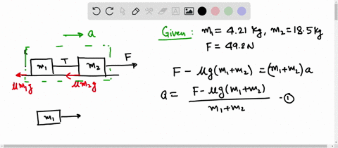 022-part-1-of-4-100-points-two-blocks-on-a-frictionless-horizontal-surface-are-connected-by-a-light-string-the-acceleration-of-gravity-is-98-ms-492-n-421kg-185-kg-find-the-acceleration-of-th-42358