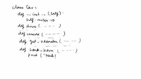 python-in-the-class-car-update-the-class-structure-to-include-the-attributes-and-methods-__init__self-initialize-the-class-and-create-the-attribute-miles-with-a-default-integer-of-0-drivesel-48944