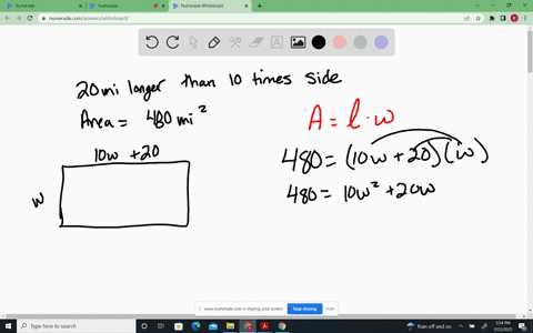 one-side-of-a-rectangle-is-20-mi-longer-than-ten-times-another-side-find-the-length-of-the-sides-given-that-the-area-of-the-rectangle-is-480-mi2-enter-both-sides-separated-by-a-comma-74585