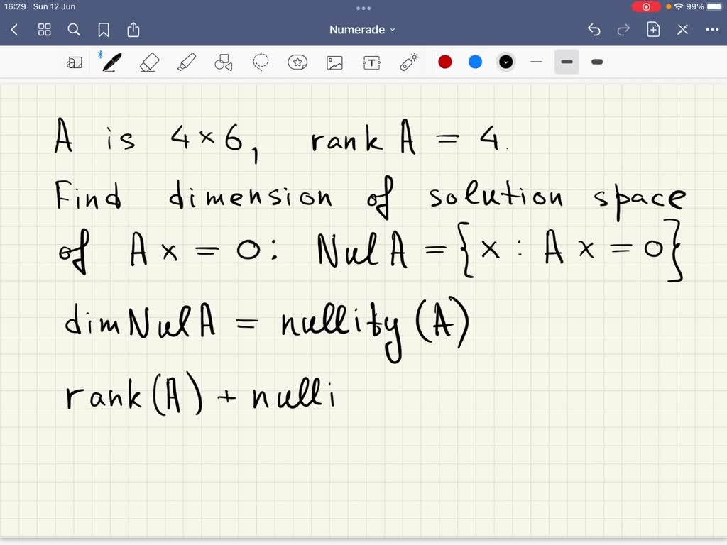 Problem 33 let a be a 4 6 matrix with rank 3 1 what is the dimension