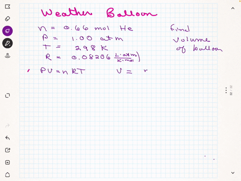 a-weather-balloon-is-filled-with-066-mol-of-helium-at-100-atm-pressure-at-25-c-298-k-what-is-the-volume-of-the-balloon-18549