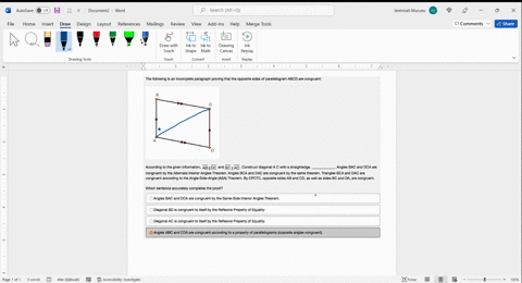 the-following-an-incomplete-paragraph-proving-that-the-opposite-sides-of-parallelogram-abcd-are-congruent-according-t0-the-given-information-abiidc-and-bc-ii-ad-construct-diagonal-c-with-a-s-04356