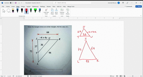 given-the-triangles-below-are-similar-triangles-find-the-value-of-x-64-44x-u-k-36-27-72-96-82747