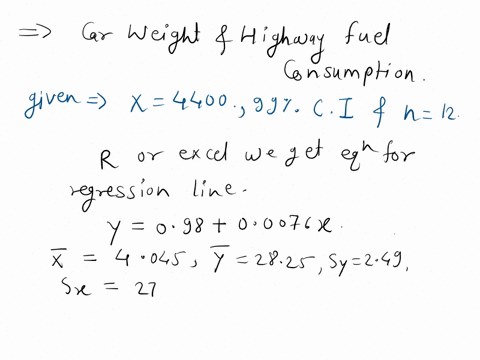 use-the-accompanying-paired-data-consisting-of-weights-of-large-cars-pounds-and-highway-fuel-consumption-migallet-x-represent-the-weight-of-a-car-and-let-y-represent-the-confidence-level-cli-75331