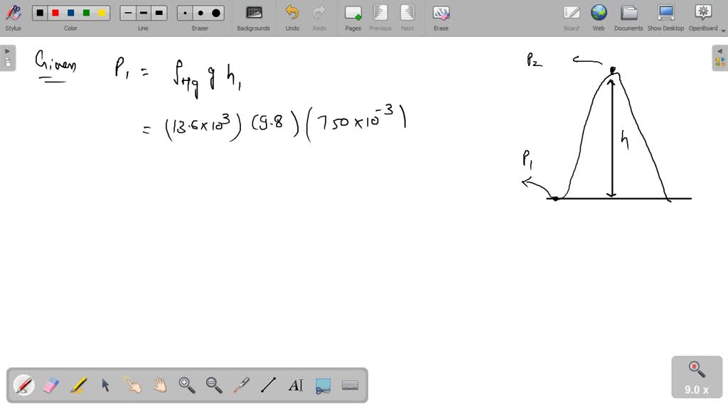 At sea level, a mercury barometer reads 750 mm of Hg, and at the same