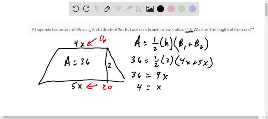 SOLVED: A trapezoid has an area of 36 sq.m And altitude of 2m. Its two ...