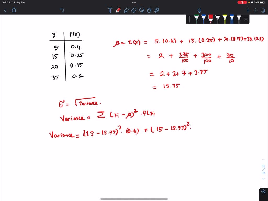 SOLVED Compute the standard deviation of the random variable with the given discrete