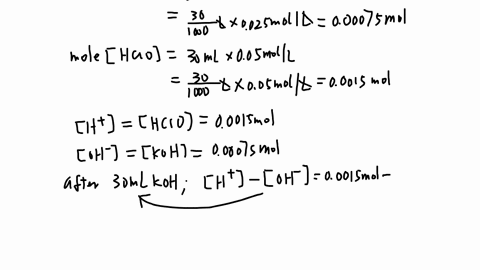 a-300-ml-sample-of-005-m-hclo-is-titrated-by-00250-m-koh-solution-k-for-hclo-is-35x-10-calculate-the-ph-when-no-base-has-been-added-the-ph-when-300-ml-ofthe-base-has-been-added-the-ph-at-the-97536