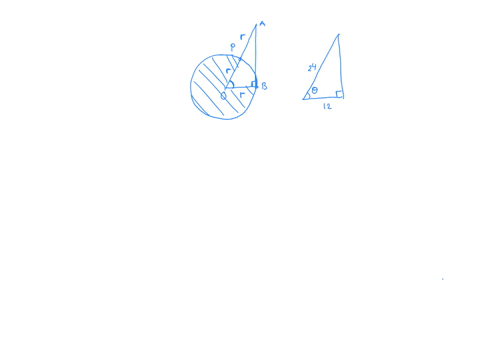 the-circle-shown-above-has-center-o-and-a-radius-length-of-12-if-p-is-the-midpoint-of-oa-and-ab-is-tangent-to-circle-o-at-b-what-is-the-area-of-the-shaded-region-a-81-b-96-c-120-d-128-68365