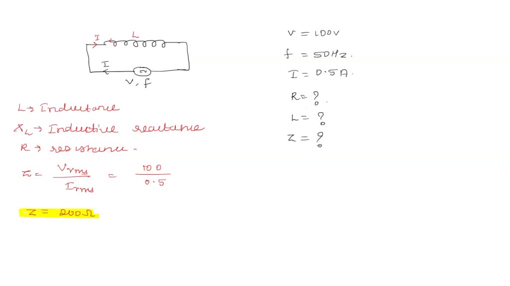 SOLVED: When a 100 V ac supply at 50 Hz is applied only 0.5 A current ...