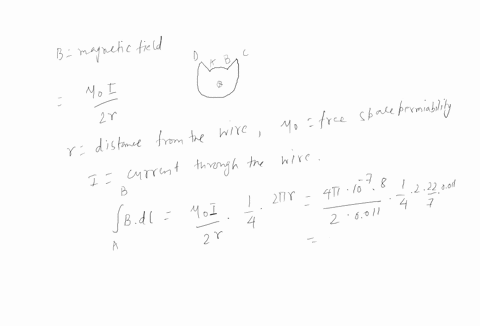 in-the-center-of-the-diagram-one-sees-in-cross-section-long-straight-wire-carrying-current-of-8-a-into-the-paper-the-small-quarter-circle-has-radius-0011-m-and-the-large-three-quarter-circle-88216