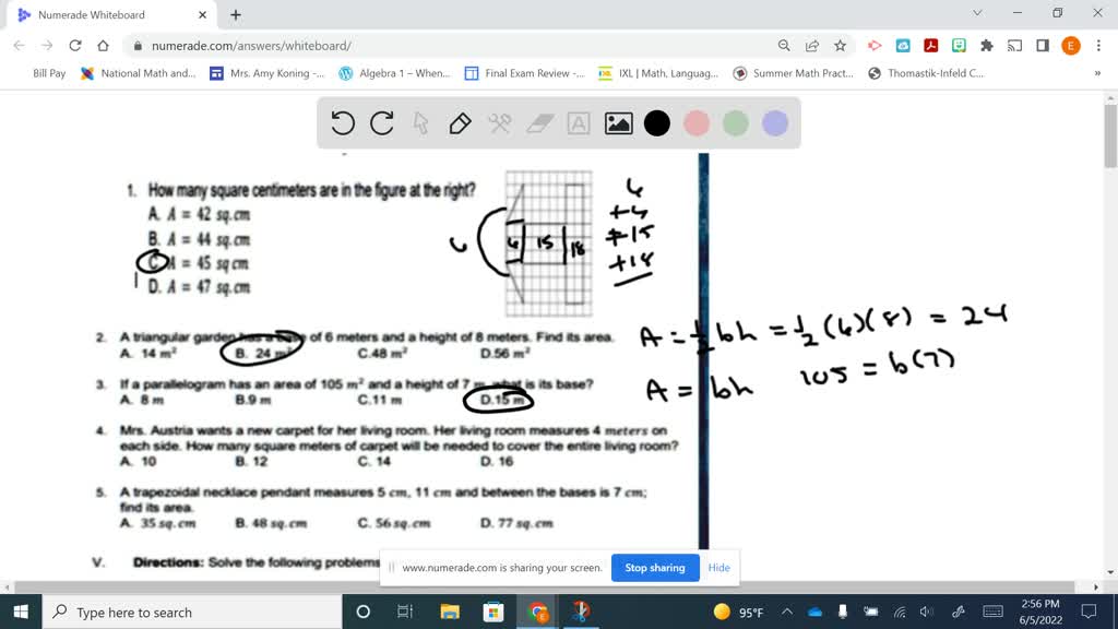 The formula $a = 46c$ gives the floor area $a$ in square met