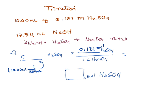 a-student-titrated-1000-ml-of-0131-m-h-2-s-o-4-this-is-the-analyte-which-was-pipetted-into-the-erlenmeyer-flask-and-five-drops-of-the-indicator-was-added-the-titrant-a-solution-of-n-a-o-h-with-an-unkn