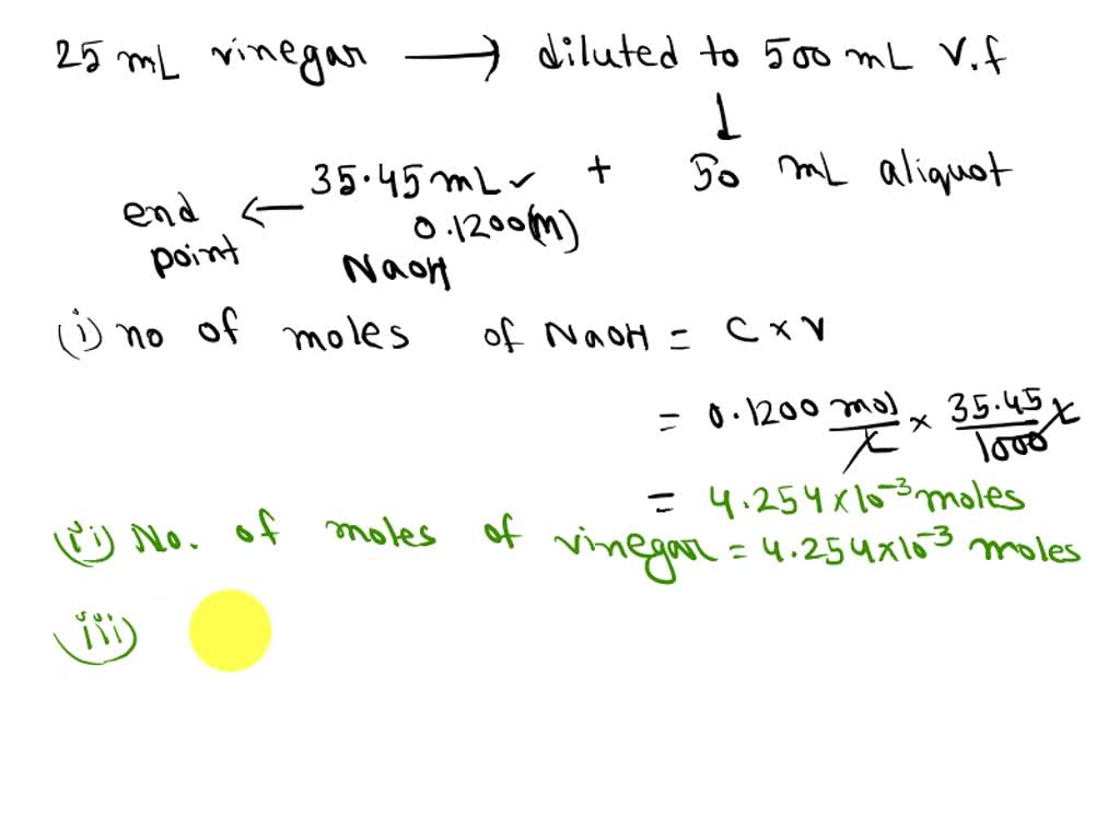 SOLVED Analysis of Vinegar A 25.00 mL vinegar sample was diluted to
