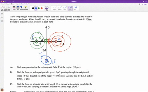 three-long-straight-wires-are-parallel-to-each-other-and-carry-currents-directed-into-or-out-of-the-page-shown-wires-and-cany-current-and-wire-carries-current-4l-note-be-sure-to-use-unit-vec-74928