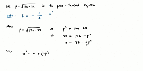 the-demand-function-for-a-product-is-given-by-pdxsqrt176-2x-dollars-find-the-level-of-production-for-which-the-demand-is-elastic-remember-that-you-can-only-produce-whole-units-76764