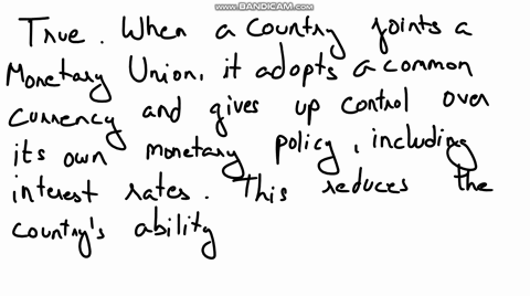 question-1-are-the-statements-below-true-or-false05-mark-for-each-explain-the-reasons-for-your-answers2-marks-for-each-a-a-country-which-decides-to-join-a-monetary-union-expects-a-decreased-10958