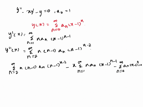 5-solve-the-following-differential-equation-y-xy-y-0-by-means-of-a-power-series-about-x0-1-find-the-recurrence-relation-as-well-as-the-first-four-terms-in-each-of-two-linearly-independent-so-46113
