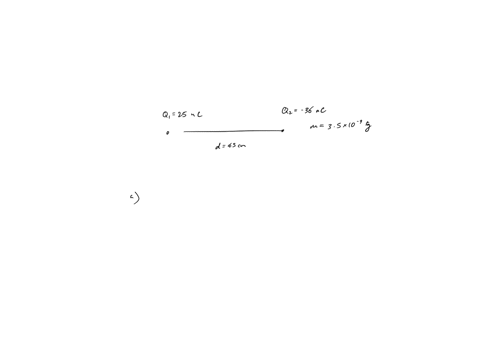 a-positively-charged-particle-q1-25-nc-is-held-fixed-at-the-origin-a-negatively-charged-particle-q2-36-nc-of-mass-m-35-g-is-located-at-a-distance-d-45-cm-along-the-positive-x-axis-from-the-positively