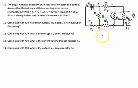 10-the-diagram-shows-a-network-of-six-resistors-connected-to-a-battery-assume-that-the-battery-and-the-connecting-wires-have-no-resistance_-given-r1-ra-rs-50_-rz-rz-rs-80and-18-v-what-is-the-61833