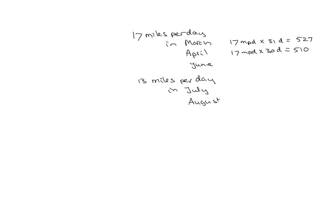 Sue rode her bike 17 miles every day in March, April, and June, and 13 ...