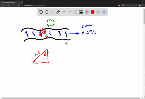 a-boat-with-a-hull-speed-of-5ms-wants-to-travel-straight-across-a-river-with-a-current-of-22ms-what-angle-must-the-boat-point-measured-from-a-line-directly-across-the-river
