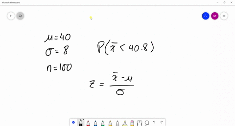 suppose-that-a-random-sample-of-size-100-is-to-be-selected-from-a-population-with-mean-40-and-standard-deviation-8-what-is-the-probability-that-a-sample-mean-will-be-less-than-408-round-your-66653