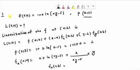 a-find-the-linearization-lxy-of-the-function-f-xy-1xlnxy-5-at-the-point-23-use-the-linear-approximation-in-part-a-to-approximate-the-number-f-202298-98895